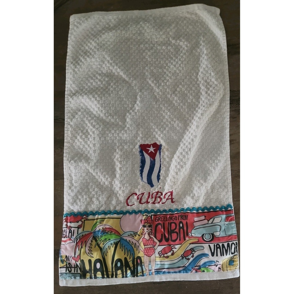 Vtg Retro Cuba Flag Collectible Towel Embroidered Minor stains and fading